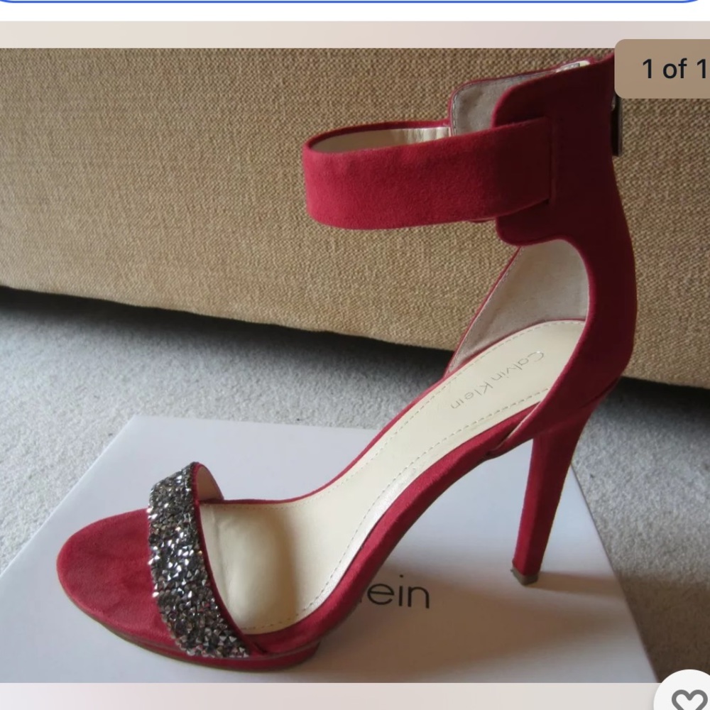 CALVIN KLEIN RED VICTORIA KID SUEDE KIDSUEDE Heels Embellished Sandals Shoes 8